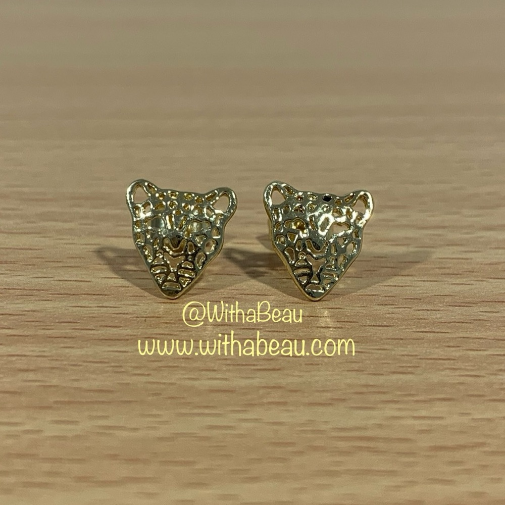 Gold Tone Panther Cat Earrings - Shuri